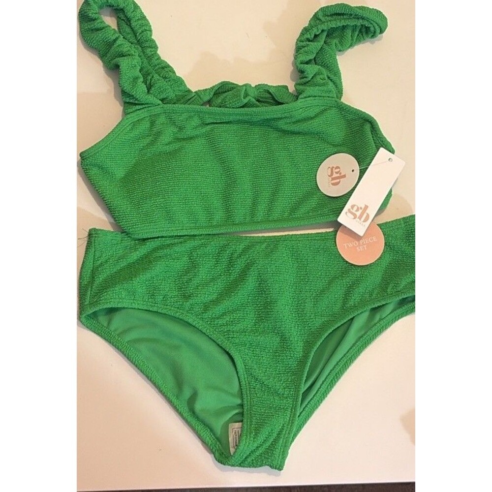 GB Gianni bini Girls 2 Piece Bikini Vibrant Green Scrunchie Strap Swim Sz 16 Set